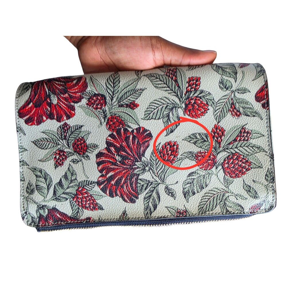 Tory Burch Red Botanical Floral Print Large Zip Pouch Clutch Wristlet - Picture 3 of 5